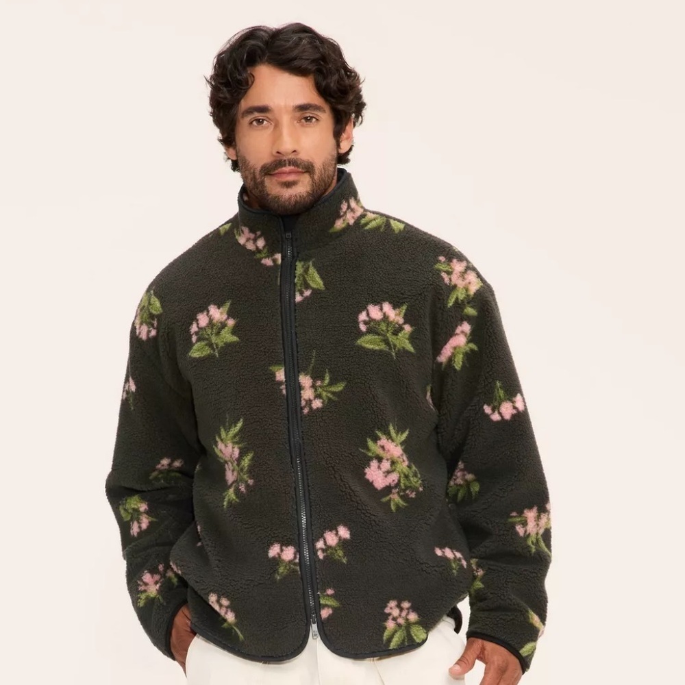NWT Adult Floral Zip-Up Fleece Jacket - Woolrich x Target Olive Green - Picture 2 of 7